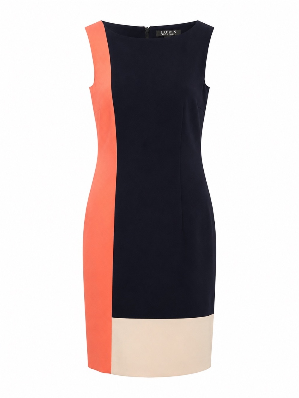Lauren Ralph Lauren Navy Colorblock Midi Dress with Coral and Cream - Picture 1 of 2